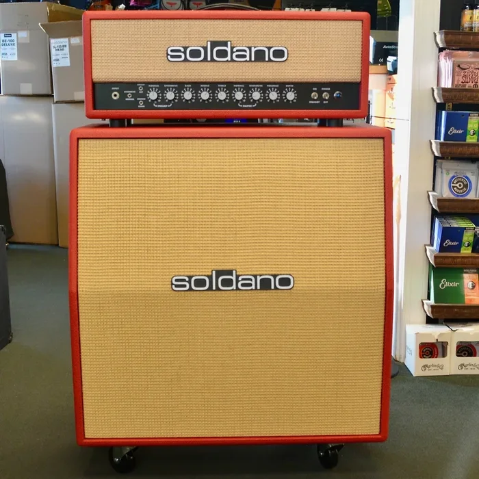 Soldano SlO-100 w/ matching 4×12 Cab British Garnet Bronco/Cane Grill//Creamback