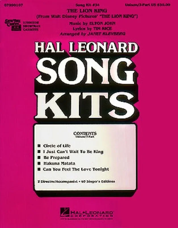 Song Kit 34 The Lion King Unison/2 Pt Arr Klevbe (Package)