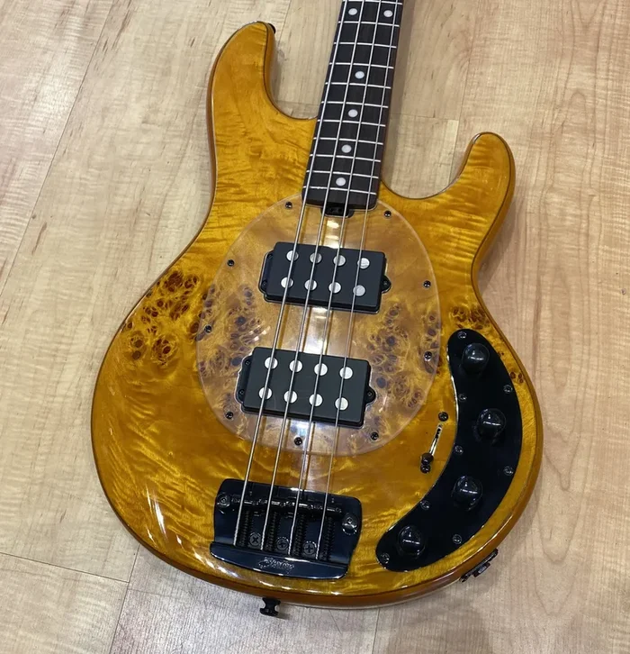 Sterling By Music Man StingRay Ray34HH Bass Poplar Burl Amber