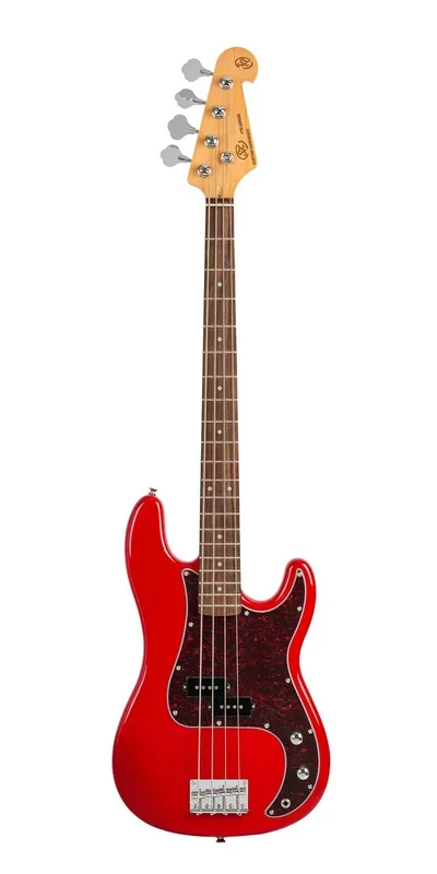 SX Fiesta red Gloss Vintage Style Bass Guitar.