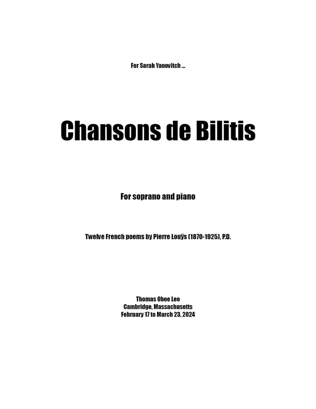 T.O. Lee: Chansons De Bilitis