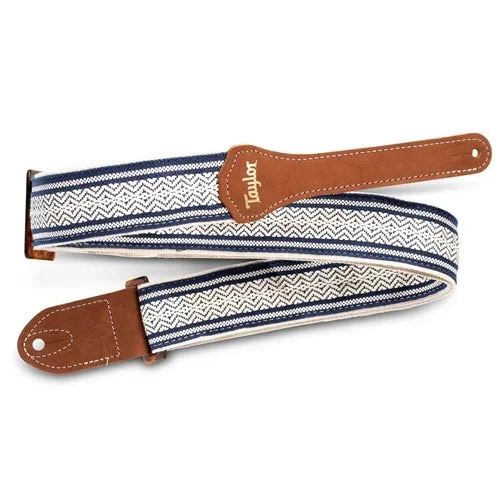 Taylor 2″ Academy Jacquard Leather Guitar Strap White/Blue