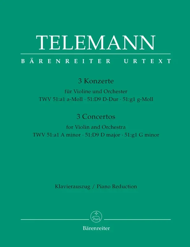 Telemann: Violin Concertos in A, D, G for Violin & Piano