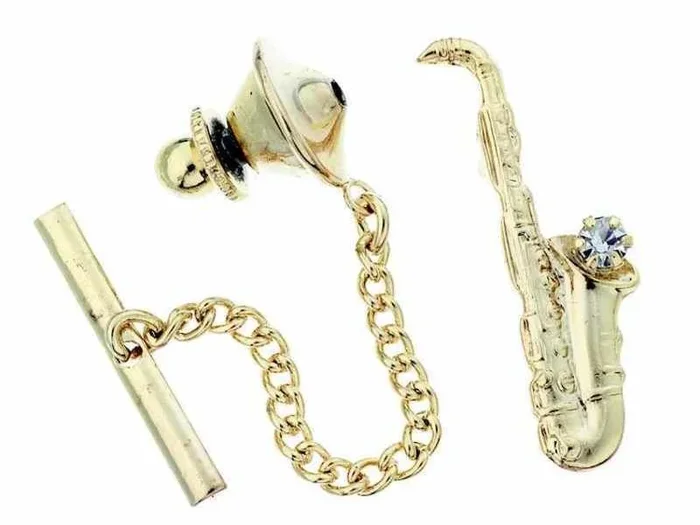 Tie Tack Saxophone 18Kt Gold/Austrian Crystal