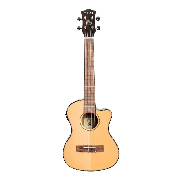 Tiki ’22 Series’ Spruce Solid Top Electric Cutaway Tenor Ukulele with Hard Case (Natural Gloss)