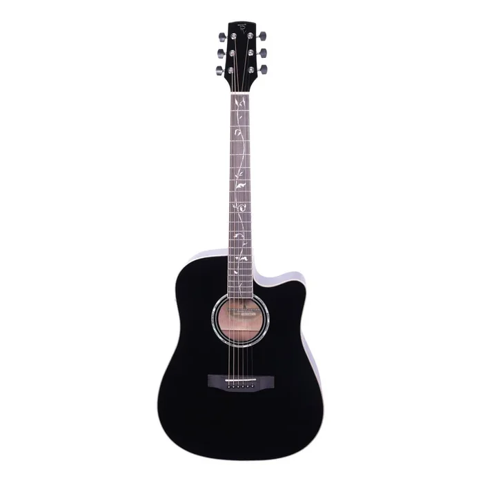 Timberidge ‘1 Series’ Spruce Solid Top Acoustic-Electric Dreadnought Cutaway Guitar with ‘Tree of Life’ Inlay (Black Gloss)