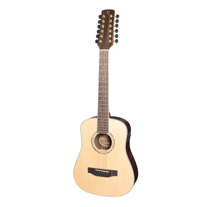 Timberidge ‘3 Series’ Left Handed Spruce Solid Top Traveller Mini 12 String Acoustic-Electric Guitar (Natural Satin)