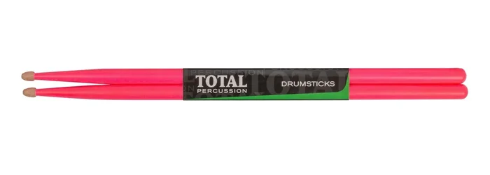 TOTAL PERCUSSION Fluorescent pink with natural tip. Drum Sticks. 7A Wood tip.