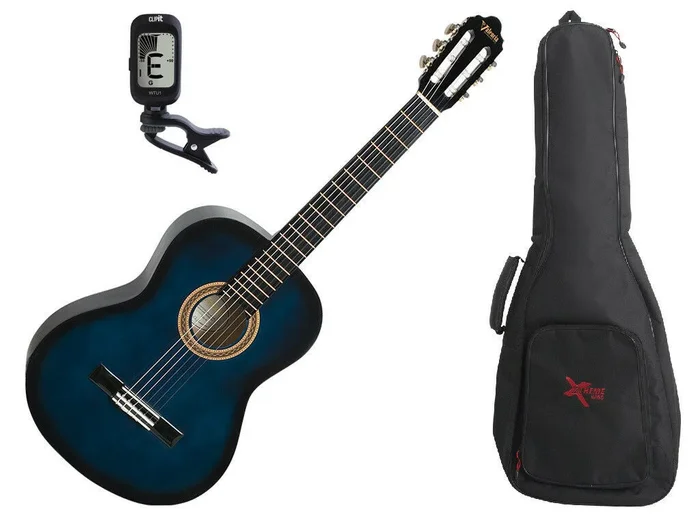 Valencia Full Size Classical Guitar Pack Blue C/W Tuner & Bag
