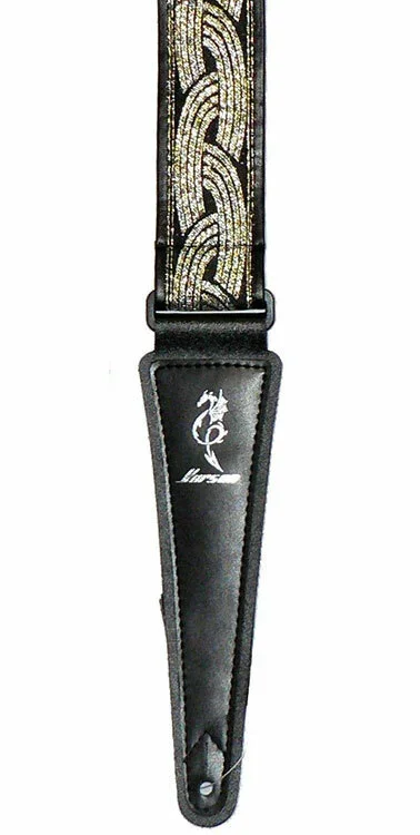 Vorson Black Leather Guitar Strap with Special Design 3 Fabric Inlay
